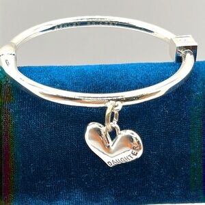 AB Daughter  LOVE Heart ❤️ Charm Bracelet Silver Tone clamper hinged closure